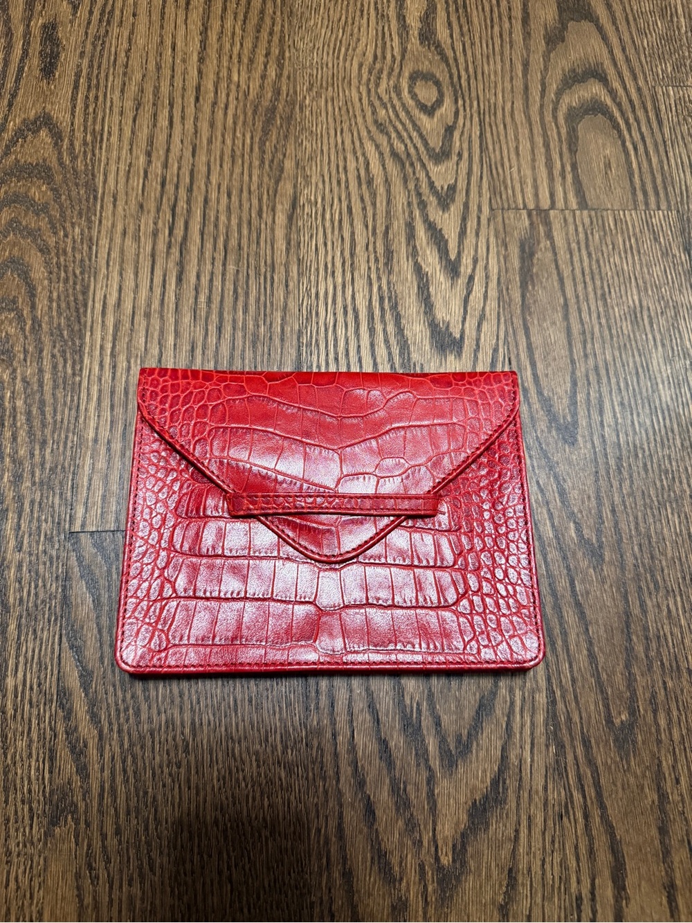Red Croc-Embossed Envelope Clutch - Women Bags